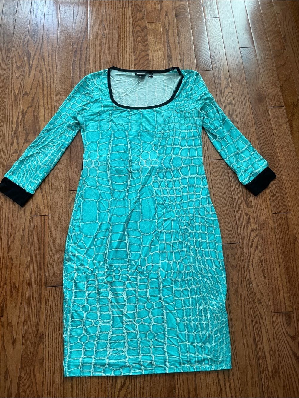 Just Cavalli Turquoise Crocodile Print 3/4 Sleeve Shift Dress Women’s Sz XL